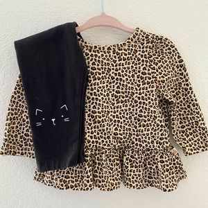 Baby Gap Girl Leopard Print shirt w/ matching black cat leggings. Size 3-6mths
